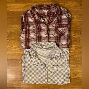 2 Pairs Of Long Sleeve Pajama Button Up Shirts Victoria's Secret And Kim Roger's